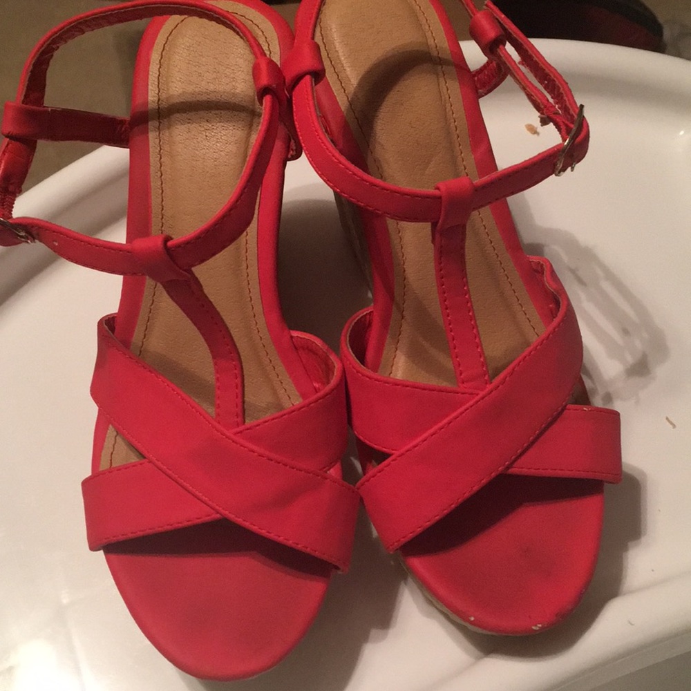 T-strap cork wedge sandals